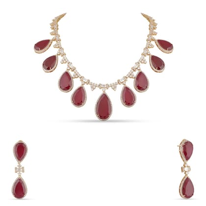 Afiyah - Red Stone Kundan Necklace Set
