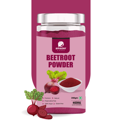AmazerCare Beetroot Powder (Dehydrated) - Nitric Oxide Superfood For Eating & Drink, Immunity Booster, Full of Nutrients-100gm Jar