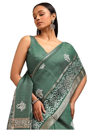 Green Art Silk Batik Print Saree With Zari Woven