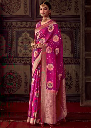 Magenta Pink Woven Banarasi Georgette Silk Saree