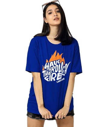 Leotude Women Cotton Blend Printed Oversized Fit Round Neck T-Shirt ( Blue )