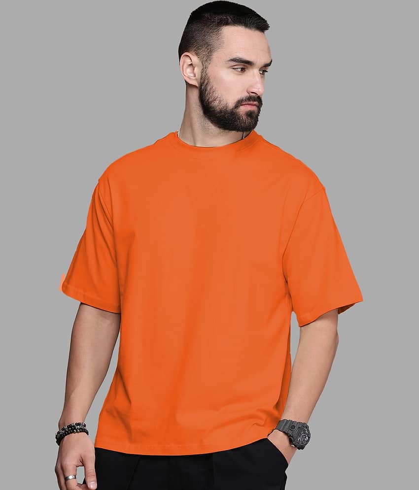 Leotude Pack of 1 Cotton Blend Oversized Fit Men's T-Shirt ( Orange )