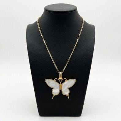Mother-of-Pearl Butterfly Pendant Necklace | Gold-Tone Anti-Tarnish Imitation Jewellery