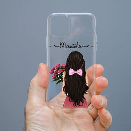 Personalized Cute Girl Transparent Silicon Case Customised with Name for Oppo, Vivo, Redmi, Realme, Poco, Mi, OnePlus, Samsung, iPhone, and More - design 1