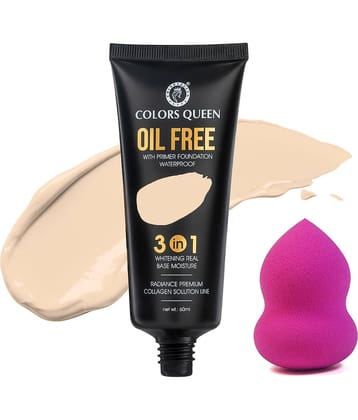 Colors Queen 3 in 1 Oil Free Foundation Long Lasting Foundation With Beauty Blender Combo - Ivory