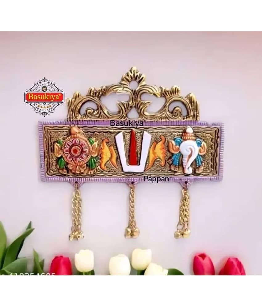 Basukiya Aluminium Vastu Colourful tirupati balaji shankh chakra namah - Wall Hanging