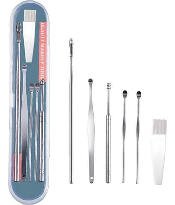 TISYAA Stainless Steel Effective Ear Wax Cleaner Kit with a Storage Box (Silver) | Remover Tool | Comfortable Ear Wax Picker | Ear Wax Cleaner for Baby and Adults | Hygiene Essentials (Pick 6 Pcs) - Pack of 1