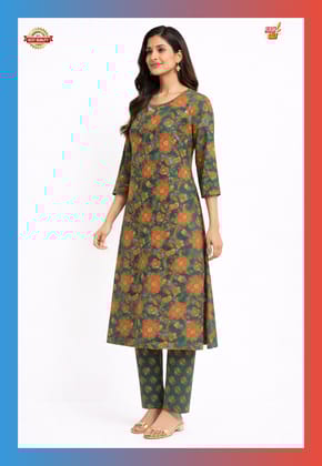 Women Cotton Printed Straight Kurti Pant Set | Floral Printed Kurta with Pant | Casual Daily Wear Ethnic Kurti Set for Women