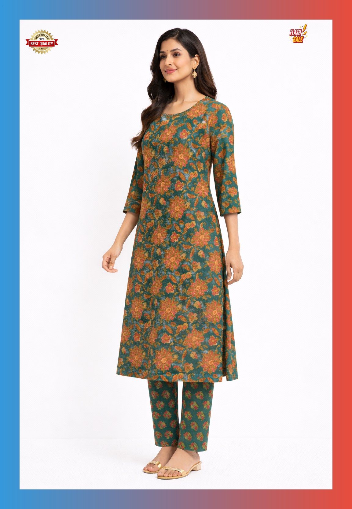 Women Cotton Printed Straight Kurti Pant Set | Floral Printed Kurta with Pant | Casual Daily Wear Ethnic Kurti Set for Women