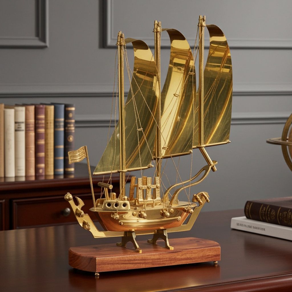 Polished Brass Nautical Ship Showpiece – Tabletop Decor, Height : 15.2 Inch (MRMAS129 B)