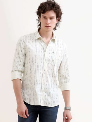 Soren Abstract Teal Stripes Shirt-S / Off White