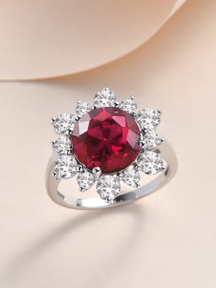 3.5 Carat Ruby Flower Ring In 925 Silver-12