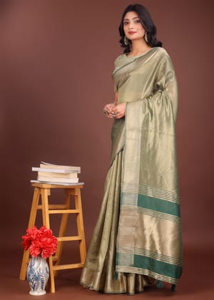 Saga Green Woven Organza Silk Saree