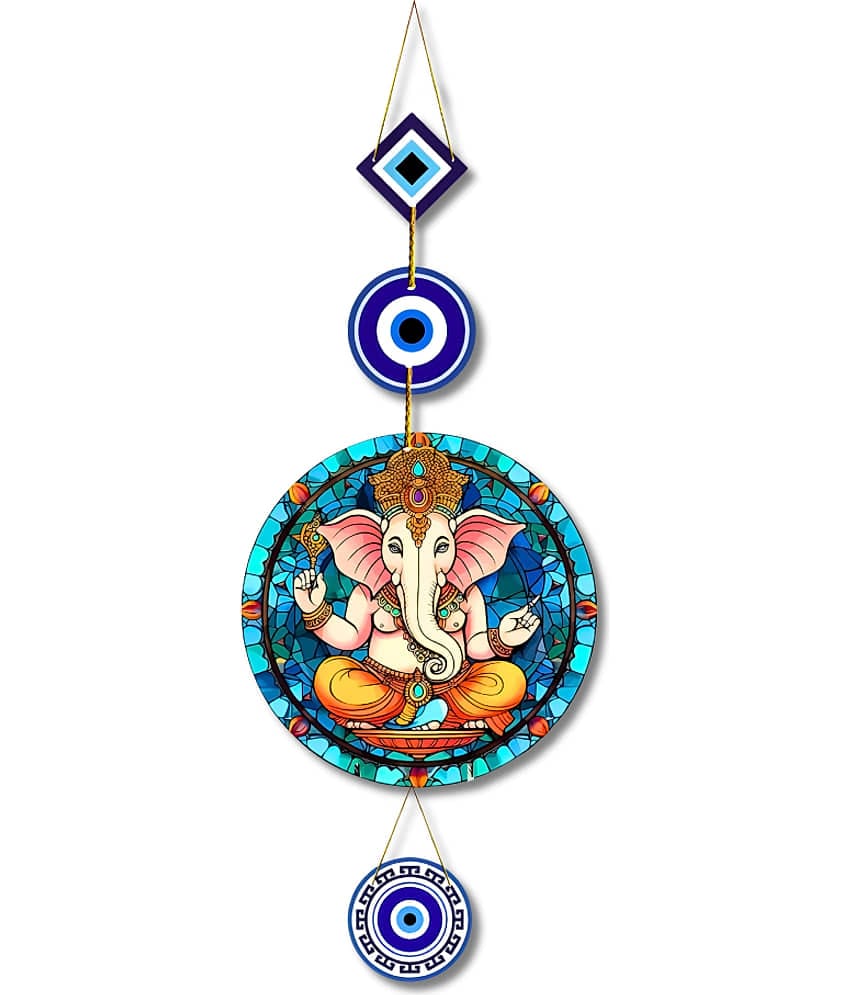 Positive Vibe Lifestyle Wood Evil eye hanging Wall Sculpture Multi - Pack of 1