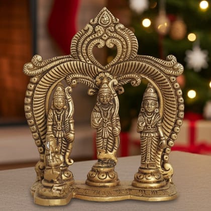 Brass Ram Darbar Statue | Antique Finish Ram Parivar Idol, Height : 5.5 Inch (BSMAS1394 E)