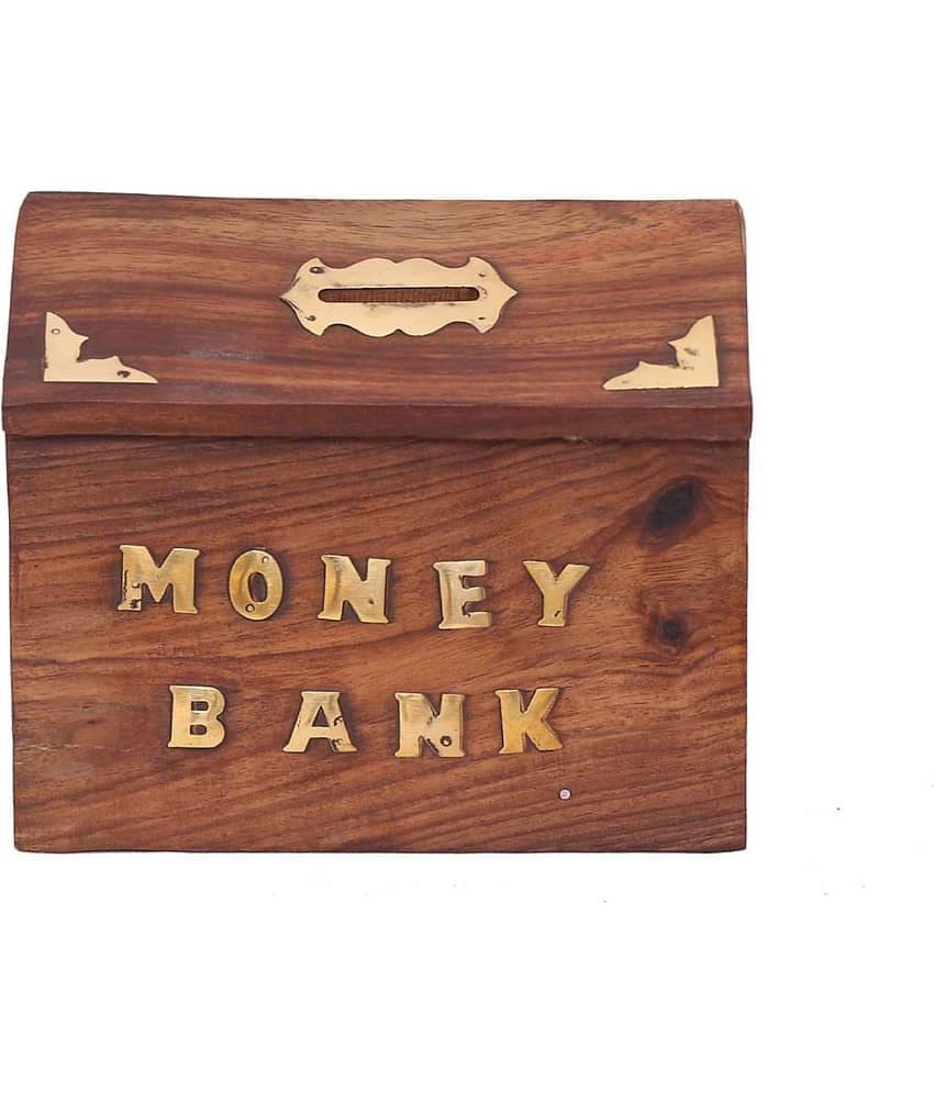 SWH - Wood Brown Piggy Bank ( Pack of 1 )