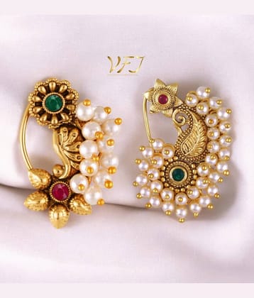 Vighnaharta Artificial stone and Pearls moti Nath Nathiya./ Nose Pin combo 2 nath for women and Girls[VFJ1287-1180NTH-PRESS-MULTI]