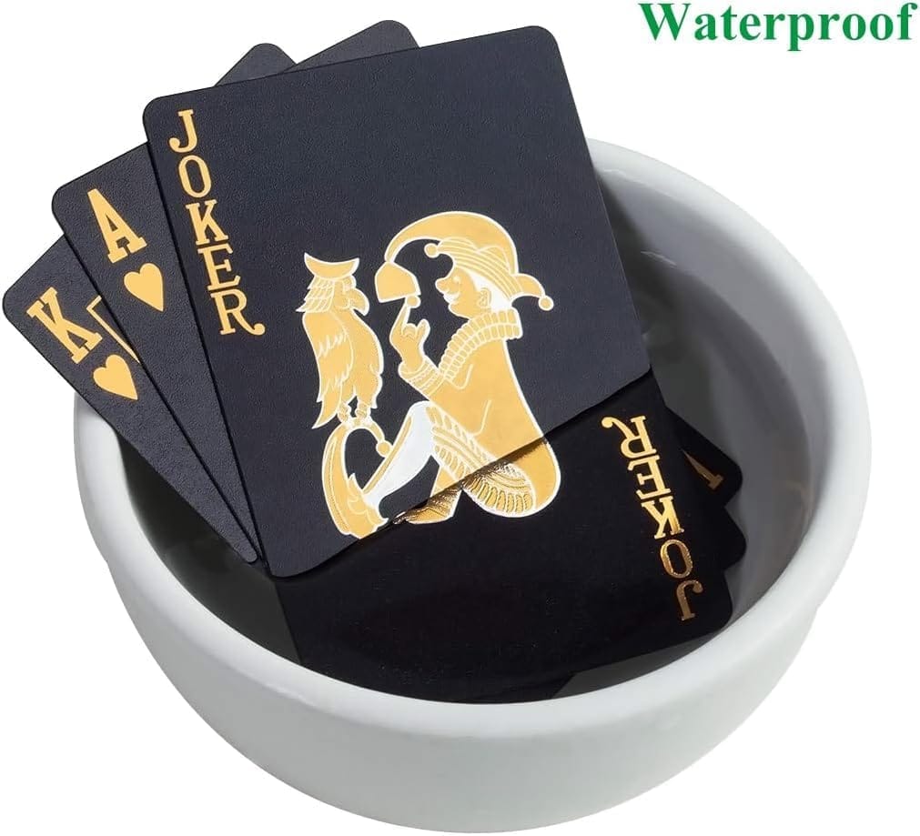 Playing Cards,54 Sheet Black Deck of Poker Card Waterproof Plastic Standard Playing Cards,for Family Party BBQ Gatherings,Black Grid