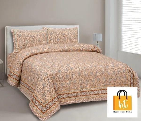 3001-Hometrade India-Standard King Size (90*108 Inches) Double Bedsheet With 2 Pillow Cover-RJ-14-Jaipur lining-3718