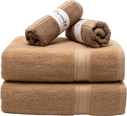 Furnofy Cotton 450 GSM Bath, Hand Towel Set Beige (Pack Of 4)