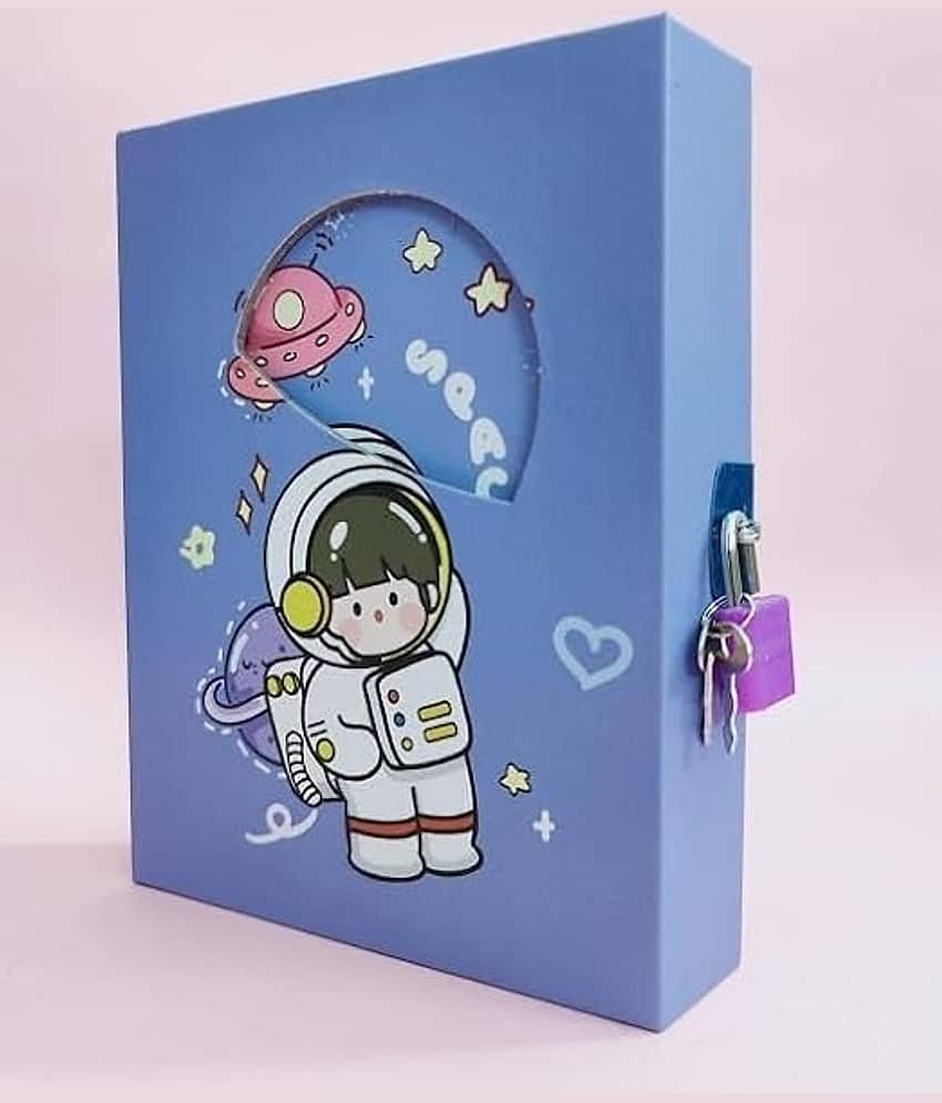 Eclet 1 Cartoon Diary With Lock & Key Box For Boys/Girls Birthday Gifts For Kids A5 Gift Set Ruled Diary any random desingn will send 100 Pages  (Multicolor)