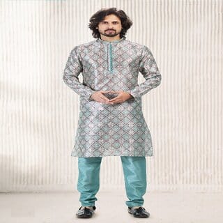 Raivat Ethnic Firozi Blue Colour Jacquard Banarasi Silk Kurta Pajama 2084