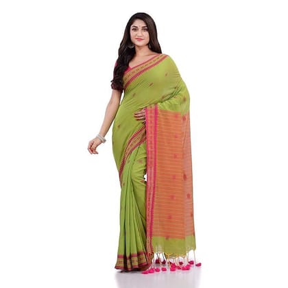 Women`s Traditional Bengali Tant Handloom Cotton Saree Galaxi Design With Blouse Piece