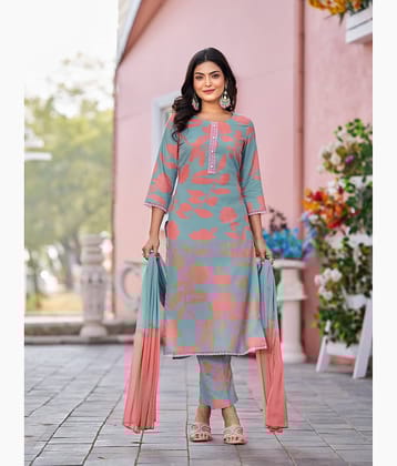 VIBE VISION Viscose Self Design Kurti With Pants Women's Stitched Salwar Suit - Teal ( Pack of 1 )