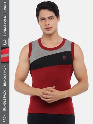 Men's Assorted Pack of 3 Solid Combed Cotton Racerback Styled Gym Vest