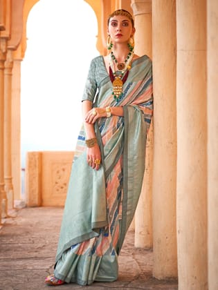 Multicolor Soft Silk Stripes Printed Leheriya Saree
