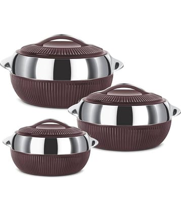 Milton Fiesta Insulated Casserole (Brown, Set of 3), Stainless Steel, Striped