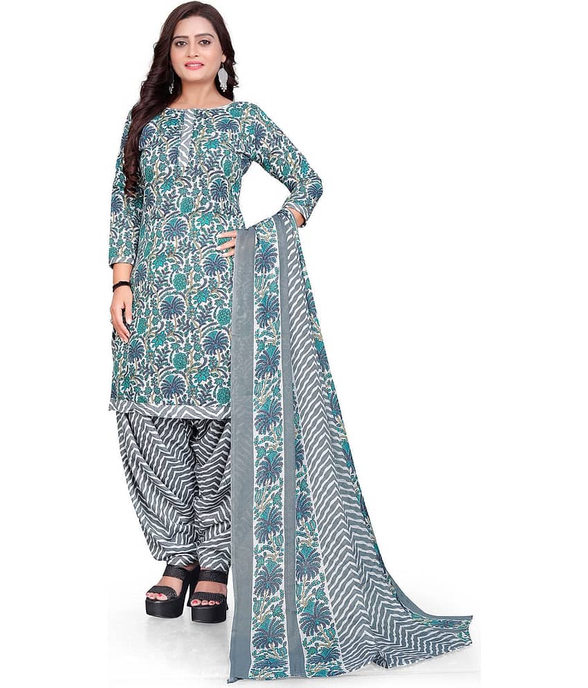 Rajnandini Unstitched Cotton Blend Printed Dress Material - Grey ( Pack of 1 )