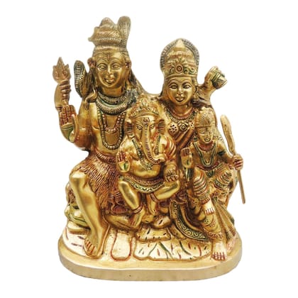 Brass Shiv Parivar Colour Statue - Premium Home Temple Decor, Height : 8.5 Inch (BSMAS493 B)
