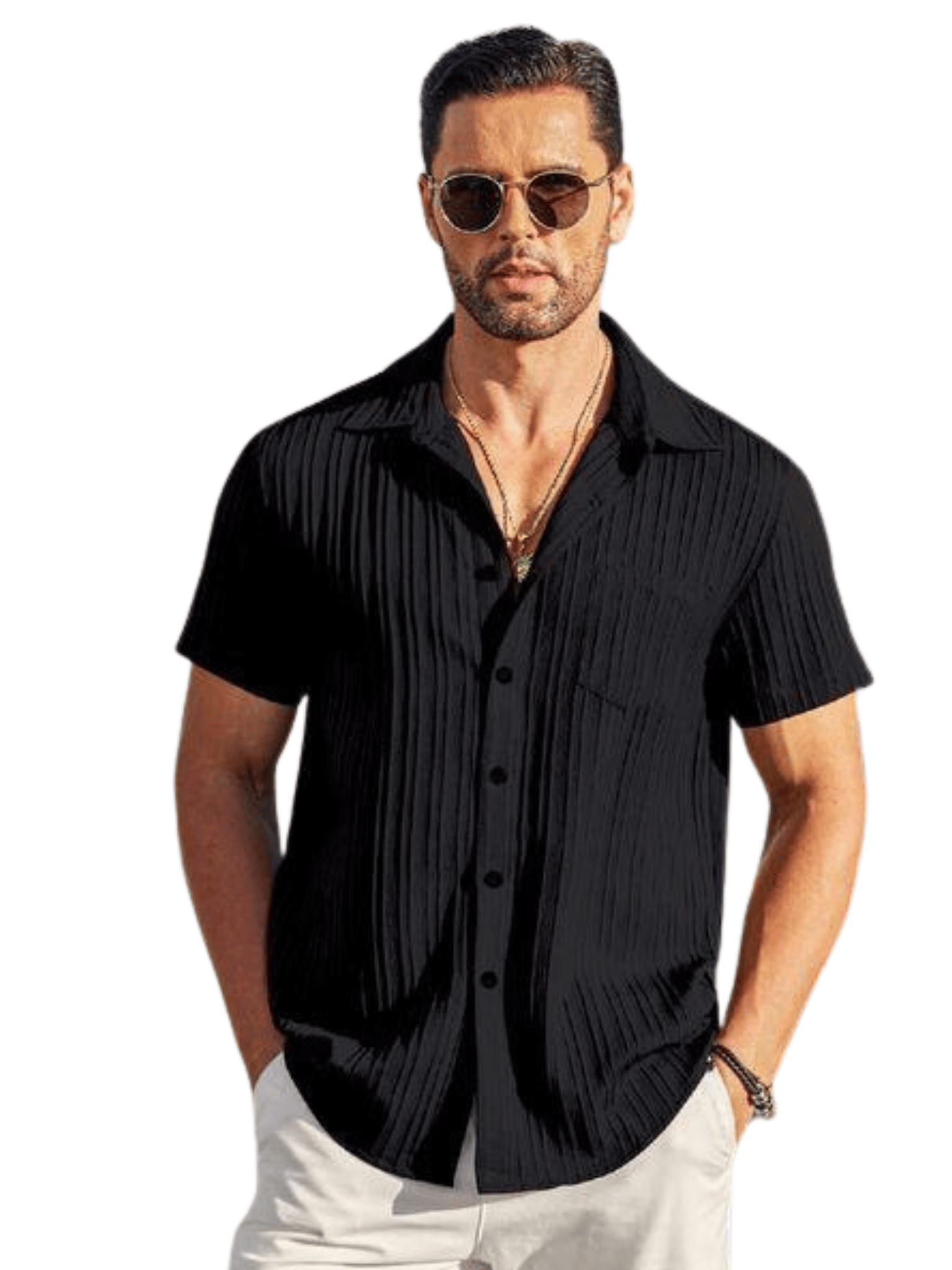Men's Trendy Suger Cane Fabric Half Sleeve Black Shirt by GlamaStitch-M