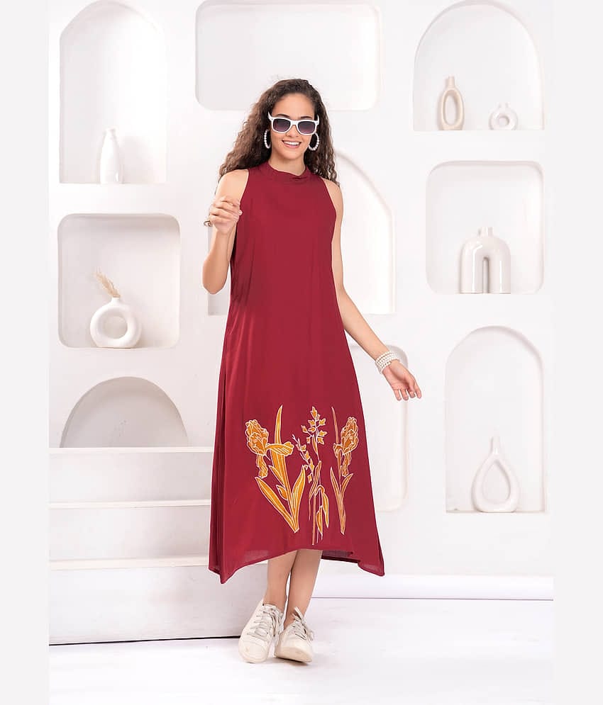 JC4U Women Rayon Self Design Fit & Flare Dress ( Green )