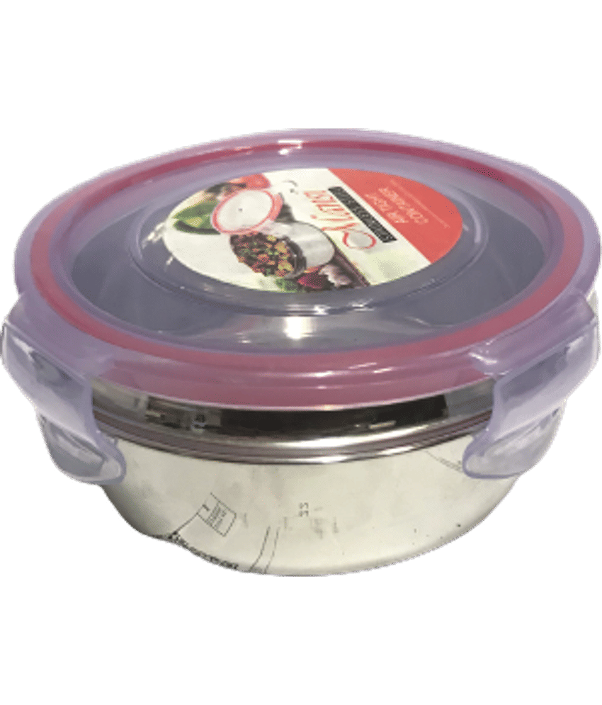 Dynore - 2 No Ubha Click lock Tiffin Silver Stainless Steel Lunch Box ( Pack of 1 ) 250 ml