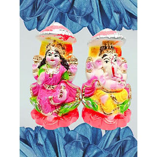 PU-SPM Laxmi Ganesh Murti for Diwali Pooja Clay Laxmi Ganesha Idol Decorative Showpiece  -  9 cm(Clay, Multicolor)