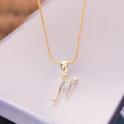Alphabet N Two Tone Locket with Chain (18")-White / Gold Plated / 18"