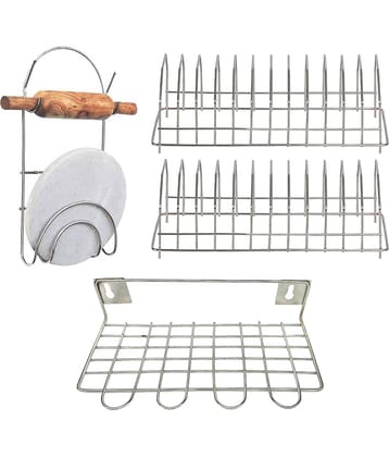 JISUN - Silver Stainless Steel Storage Racks ( Pack of 4 )