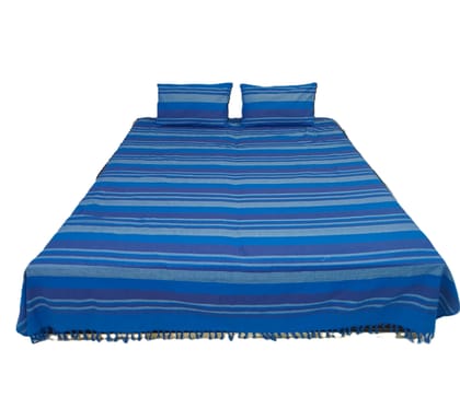 Dhaga Vishwas Ka Handloom Cotton Blue Bedsheet with Pillow Covers