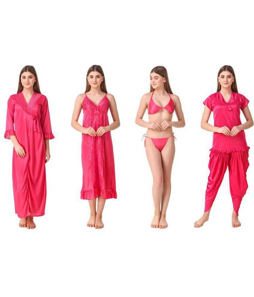 Romaisa Satin Nighty & Night Gowns - Pink Pack of 6