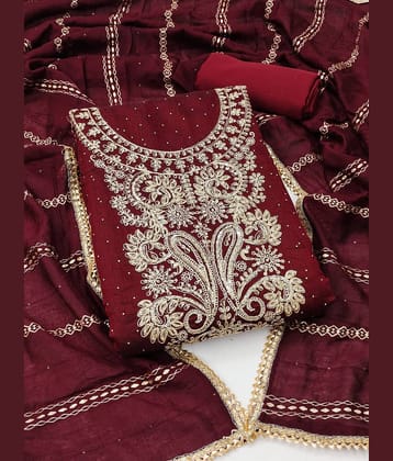 Rangtulika Ethnics Women Chanderi Unstitched Dress Material ( Maroon )