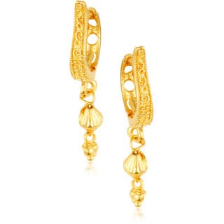 Filigree work Gold Plated alloy Hoop Earring Clip on fancy drop Bali Earring for Women and Girls