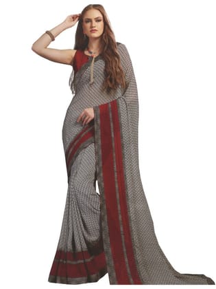 Generic Womens Georgette Digital Printed Saree (Grey, Red, 6.25  Mtr)