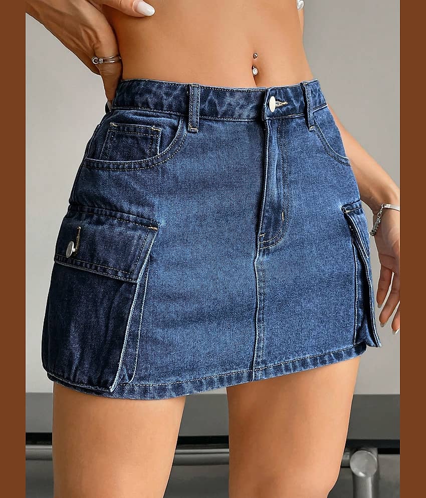 Shine n Show Blue Denim Women's A-Line Skirt ( Pack of 1 )