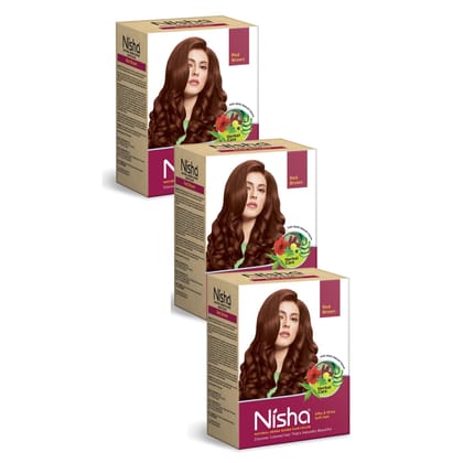 Nisha Henna Based Hair Color Red Brown 90g Pack of 3, Henna Powder Hair Color Dye Brown Hair Colour, No Ammonia, No PPD, Non Oxidative
