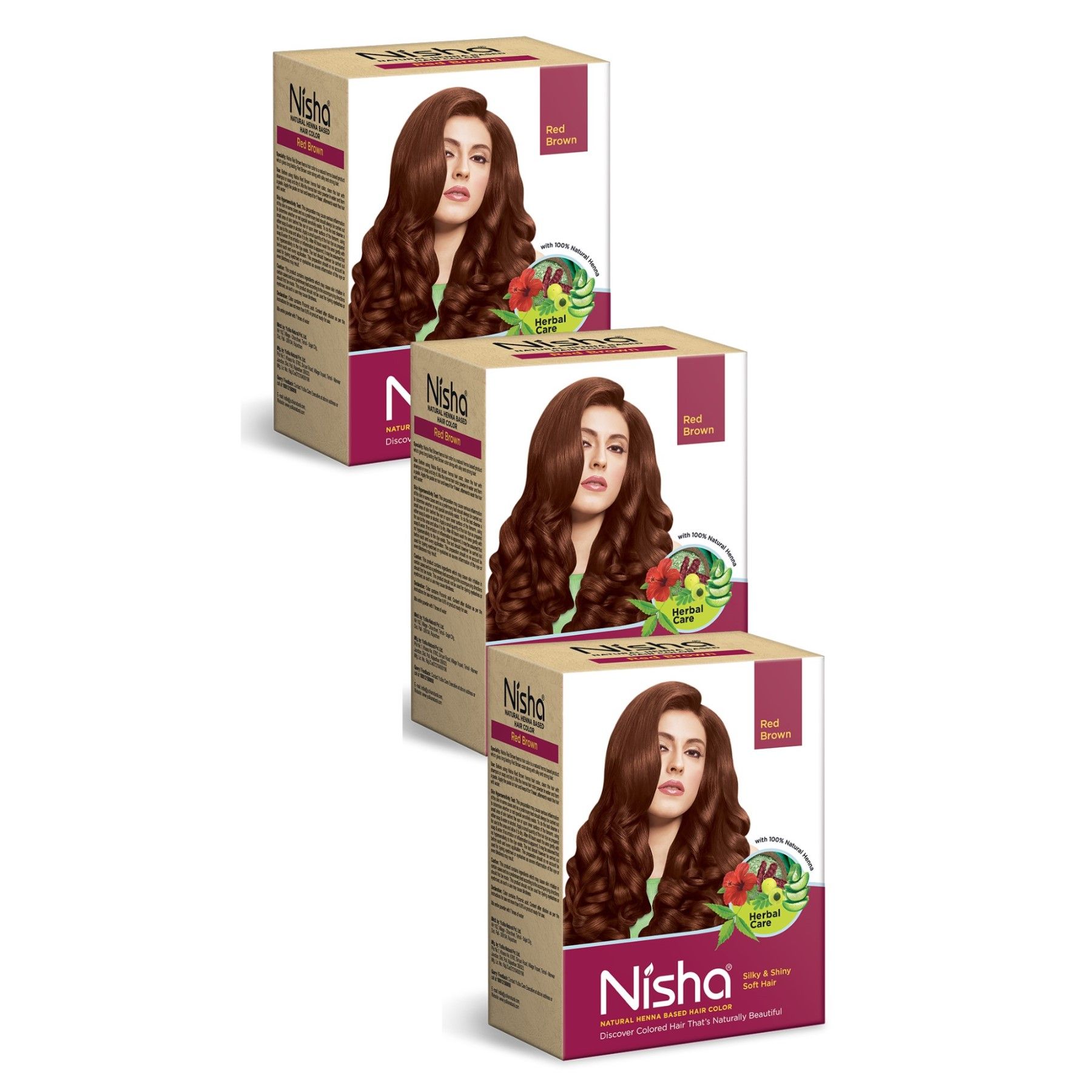 Nisha Henna Based Hair Color Red Brown 90g Pack of 3, Henna Powder