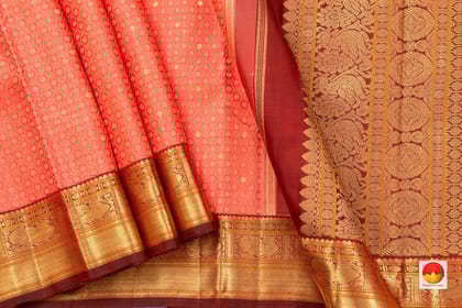 Peach And Maroon Kanchipuram Silk Saree Handwoven Pure Silk Pure Zari For Wedding Wear PV NYC 379