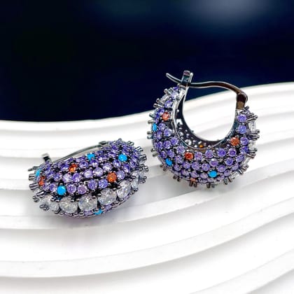 Solitaire Silver Cubic Zirconia Anti Tarnish Hoop Earring For Women-Multi