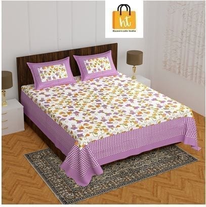 3001-Hometrade India-Standard King Size (90*108 Inches) Double Bedsheet With 2 Pillow Cover-RJ-14-Jaipur lining-3155